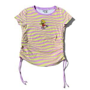 Hot Topic x The Simpsons Womens M Neon Striped Embroidered Y2K Baby Tee Ruched